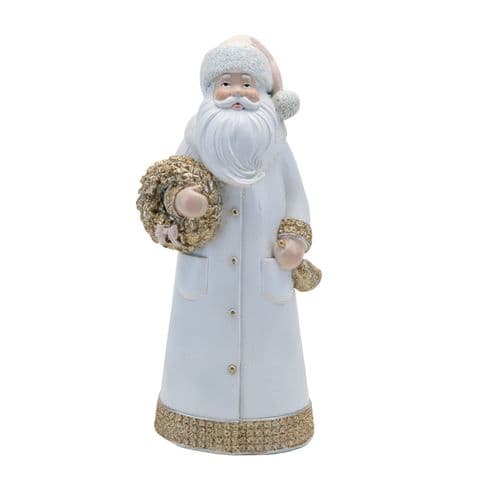 White and Gold Traditional Santa Ceramic Figurine Christmas Ornament 26cm