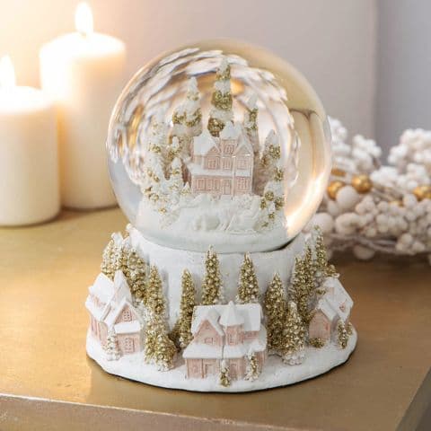 White and Gold Village Scene Large Snow Globe Christmas Ornament Gift