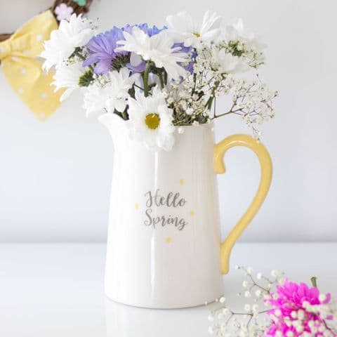 White and Yellow Ceramc Flower Jug - Hello Spring Vase