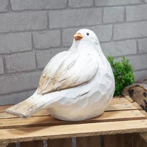 White Bird Sculpture Resin Garden Ornament - Whitewashed Wood Effect Statue