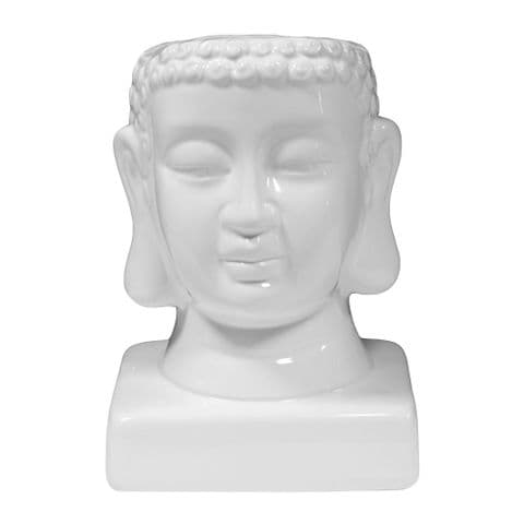 White Buddha Plant Pot - Glazed Ceramic Buddha Head Planter
