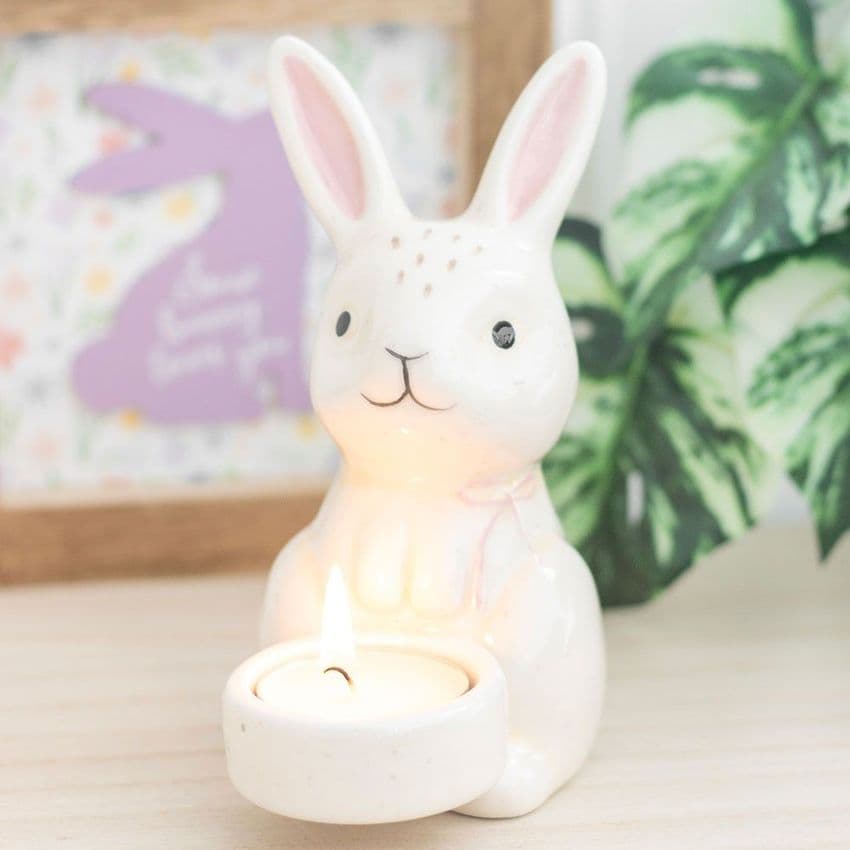 White Bunny Tealight Candle Holder Easter Gift