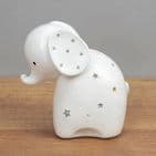 White Ceramic Cute Elephant Money Box Unisex Baby Gift By Bambino - Baby shower gift, first birthday gift.