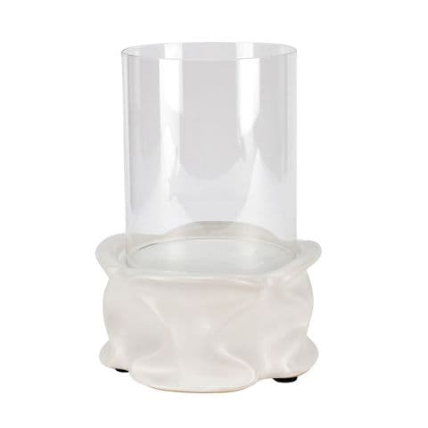 White Ceramic Hurricane Modern Candle Holder