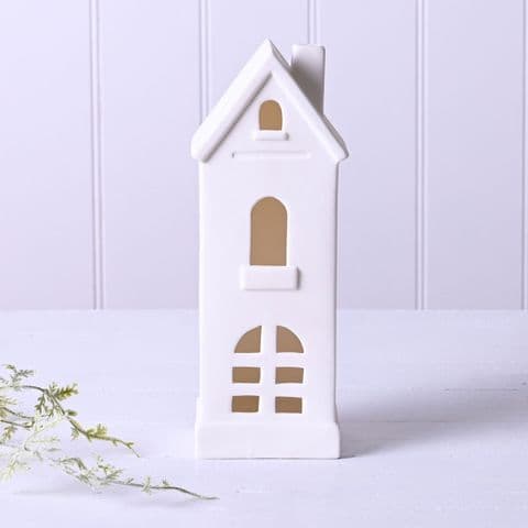 White Ceramic LED Tall House Christmas Ornament Decoration
