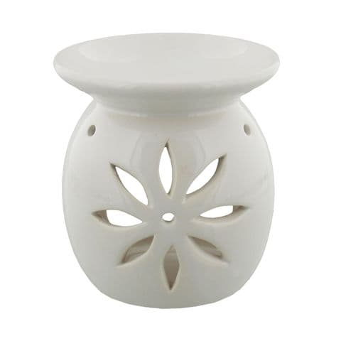 White Ceramic Oil & Melt Burner With Flower Design Cut Out By Colonial Candle