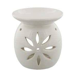 White Ceramic Oil & Melt Burner With Flower Design Cut Out By Colonial Candle