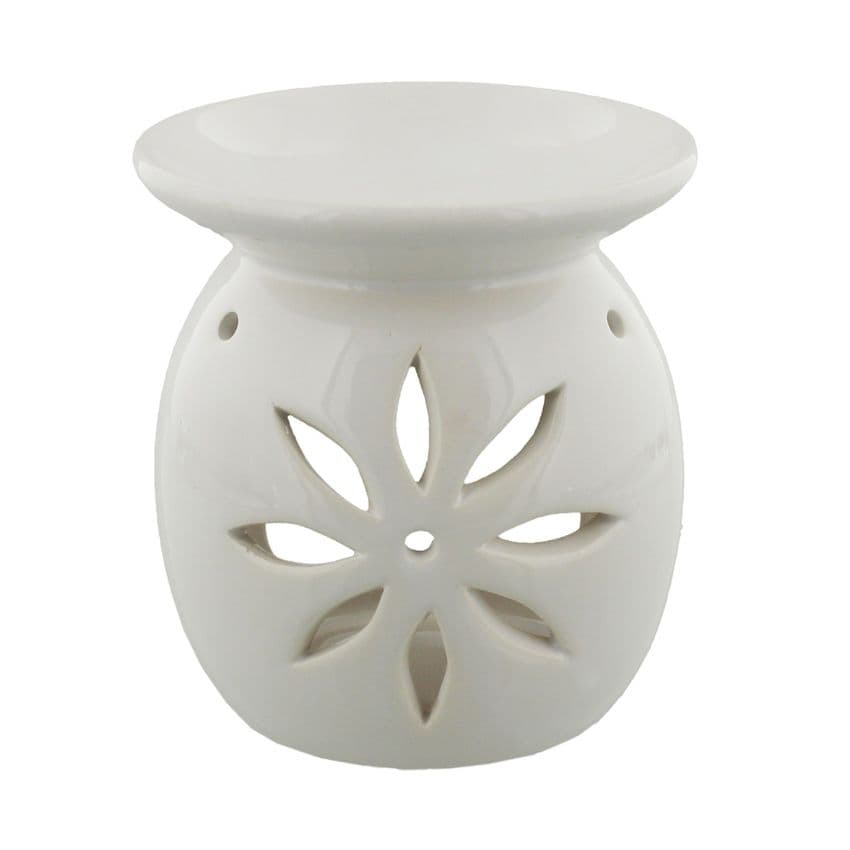 White Ceramic Oil & Melt Burner With Flower Design Cut Out By Colonial Candle