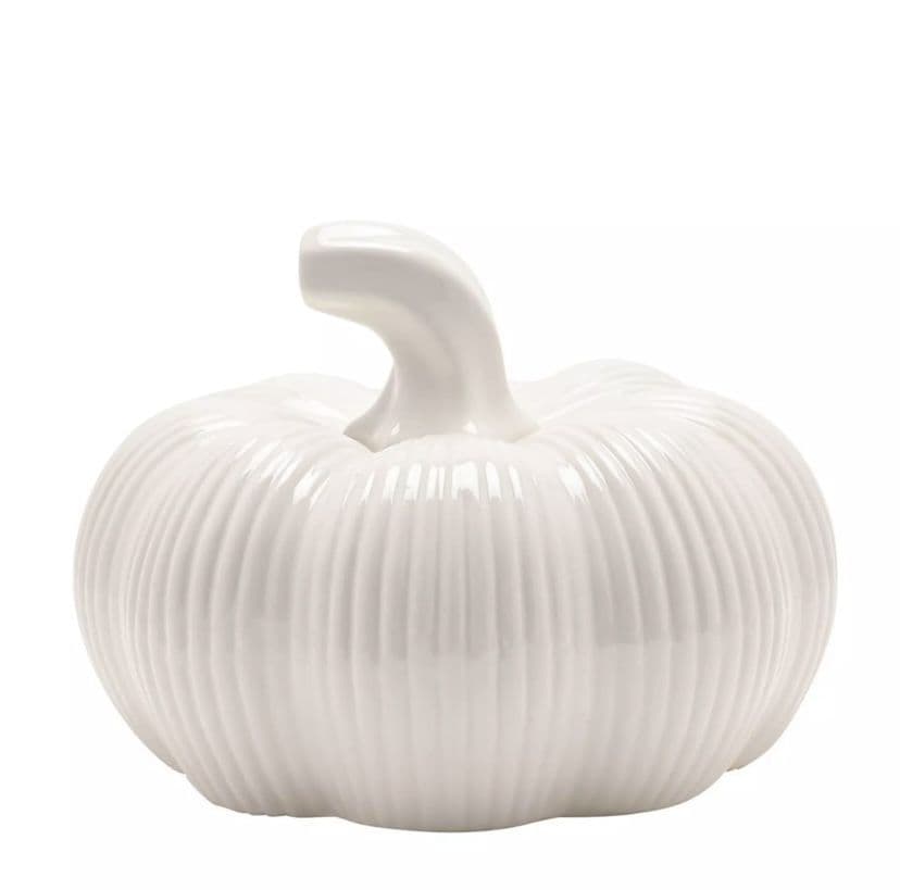 White Ceramic Pumpkin Ornament 14.5cm - Autumn Home Accessories