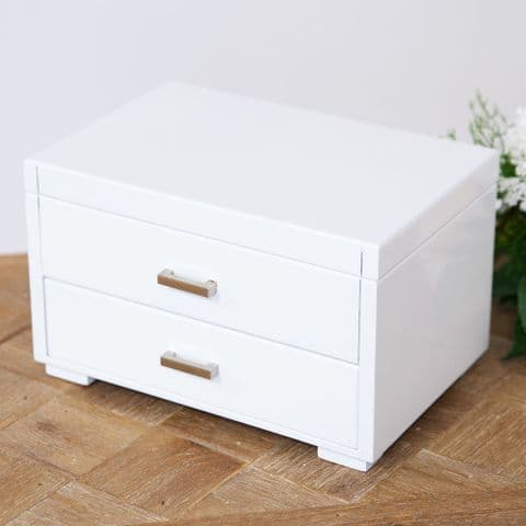 White Contemporary Wooden Jewellery Box With Drawers