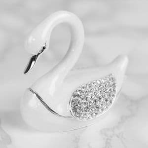 White Crystal Swan Trinket Box - Treasured Trinkets Collectable Jewellery Box