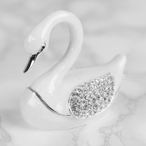White Crystal Swan Trinket Box - Treasured Trinkets Collectable Jewellery Box