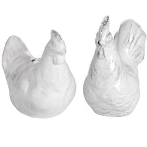 White Distressed Hen Shaped Salt and Pepper Pot - Country Kitchen Cafe Accessory