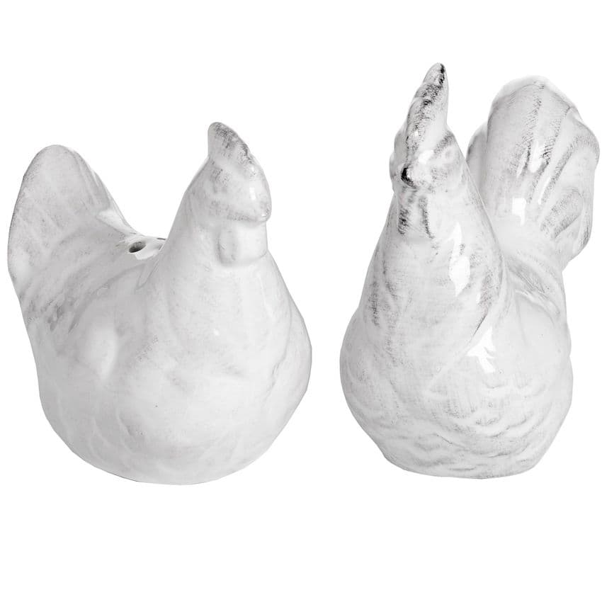 White Distressed Hen Shaped Salt and Pepper Pot - Country Kitchen Cafe Accessory