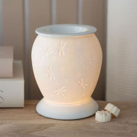 White Dragonfly Design Electric Oil Burner Light Up Gift