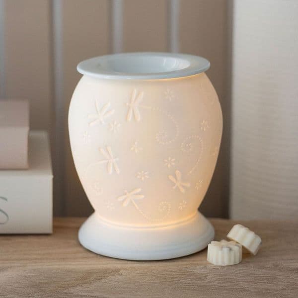 White Dragonfly Design Electric Oil Burner Light Up Gift