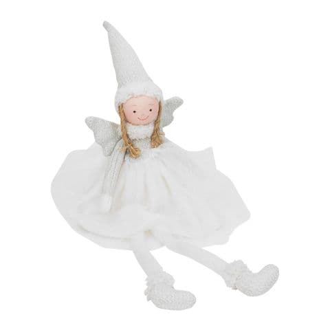 White Fairy Queen Angel Shelf Sitting Plush Christmas Ornament Decor