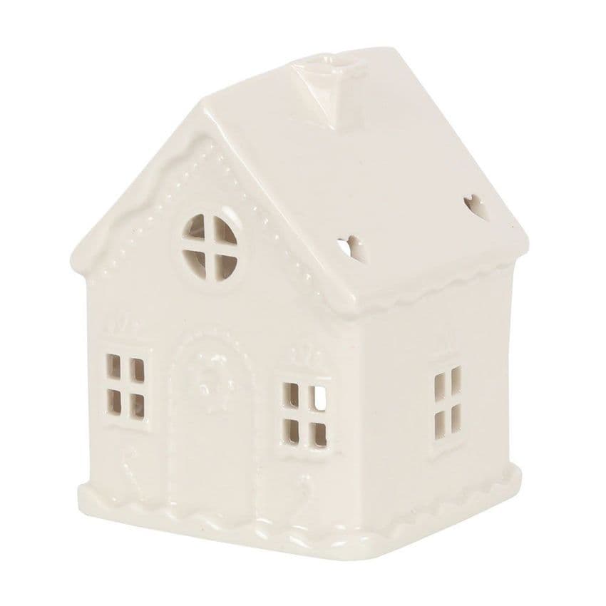 White Gingerbread House Tealight Candle Holder Christmas Accessory