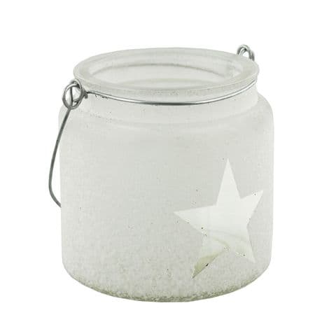 White Glass Candle Holder Jar With Star - Christmas Candle Holder Lantern