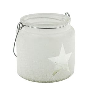 White Glass Candle Holder Jar With Star - Christmas Candle Holder Lantern
