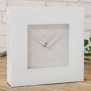 White Glass Square Mantel Clock Minimalist Contemporary style modern white clock