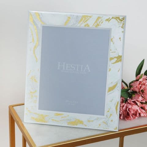 White & Gold Marbled Glass Photo Frame To fit photo size 10 x 8