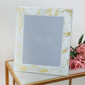 White & Gold Marbled Glass Photo Frame To fit photo size 10 x 8