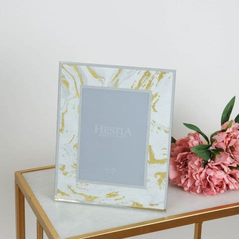 White & Gold Marbled Glass Photo Frame To Fit Photo Size 5 x 7
