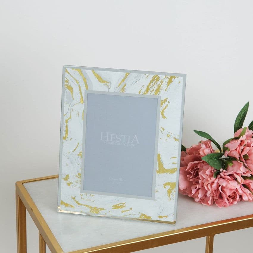 White & Gold Marbled Glass Photo Frame  5 x 7 - contemporary photo frame