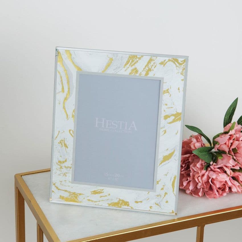 White & Gold Marbled Glass Photo Frame 6 x 8 - contemporary photo frame
