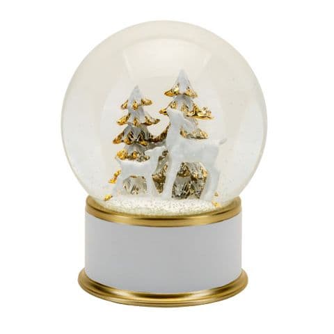 White & Gold Reindeer Musical Snow Globe Christmas Ornament Gift