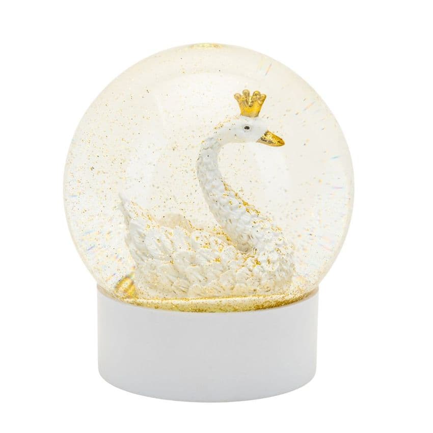 White & Gold Swan Snow Globe with gold glitter Christmas ornament and gift