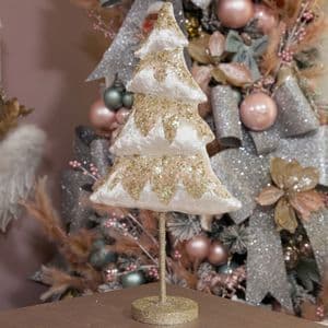 White & Gold Velvet Christmas Tree Ornament Decoration