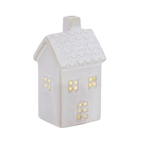 White LED Light Up Ceramic Cottage House Christmaas Ornament Small