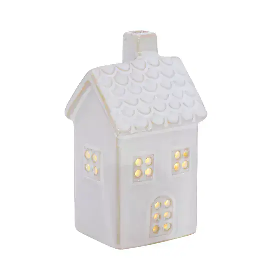 LED Light Up Cerami c ute house Christmaas Ornament - White Christmas Decoration