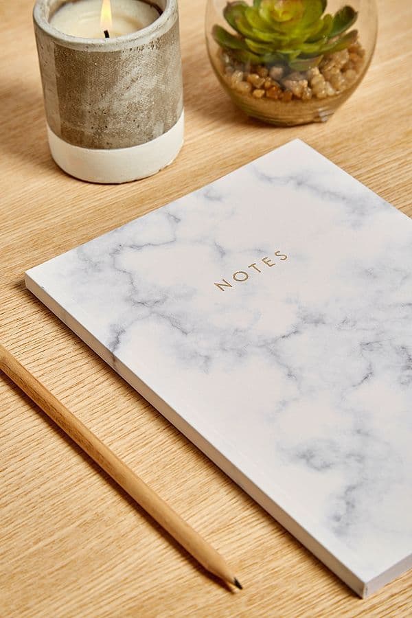 White Marble Design A5 Notebook - Central Notebook Made in England