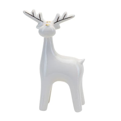 White Minimalist Ceramic Cute Face Reindeer Christmas Ornament Decoration