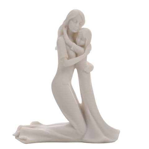 White Minimalist Mother and Daughter Kneeling Figurine Modern Sculpture Gift