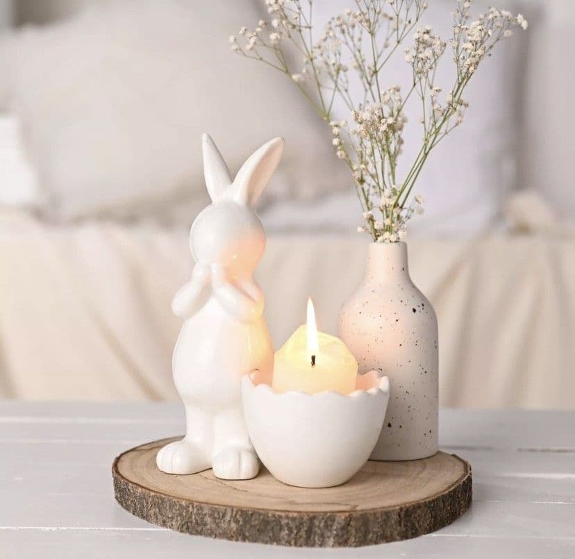 White Porcelain Standing Bunny Ornament With Planter