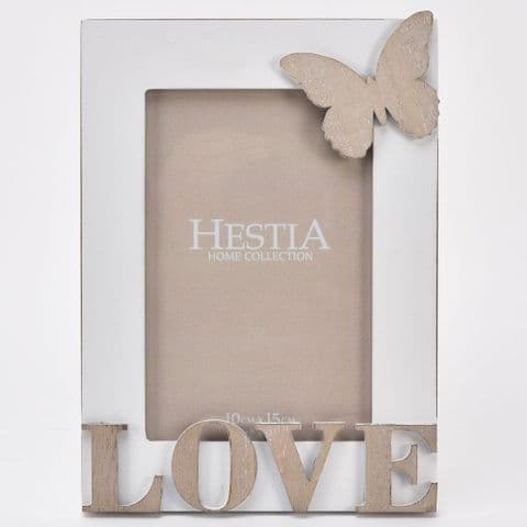 White Rustic Shabby Chic Love & Butterflies 4 x 6 Photo Frame