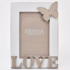 White Rustic Shabby Chic Love & Butterflies 4 x 6 Photo Frame