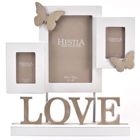White Rustic Shabby Chic Love & Butterflies Multi Aperture Photo Frame