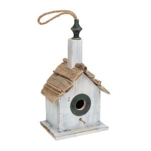 White Rustic Wooden Bird House - Hanging Bird House Garden Feeder 38cm