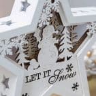 White Rustic Wooden Star Let it Snow Light Up Christmas Decoration Ornament