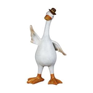 White Standing Goose Ornament - Quirky Waving Goose Figurine For Home and Garden