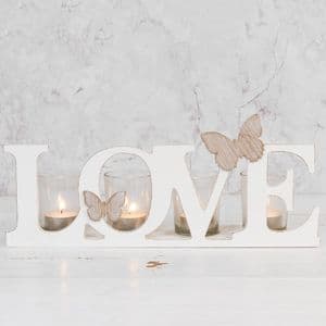 White Wooden 'Love' Candle Holder - Shabby Chic Cut Out Letters Candle Holder Home Accessory