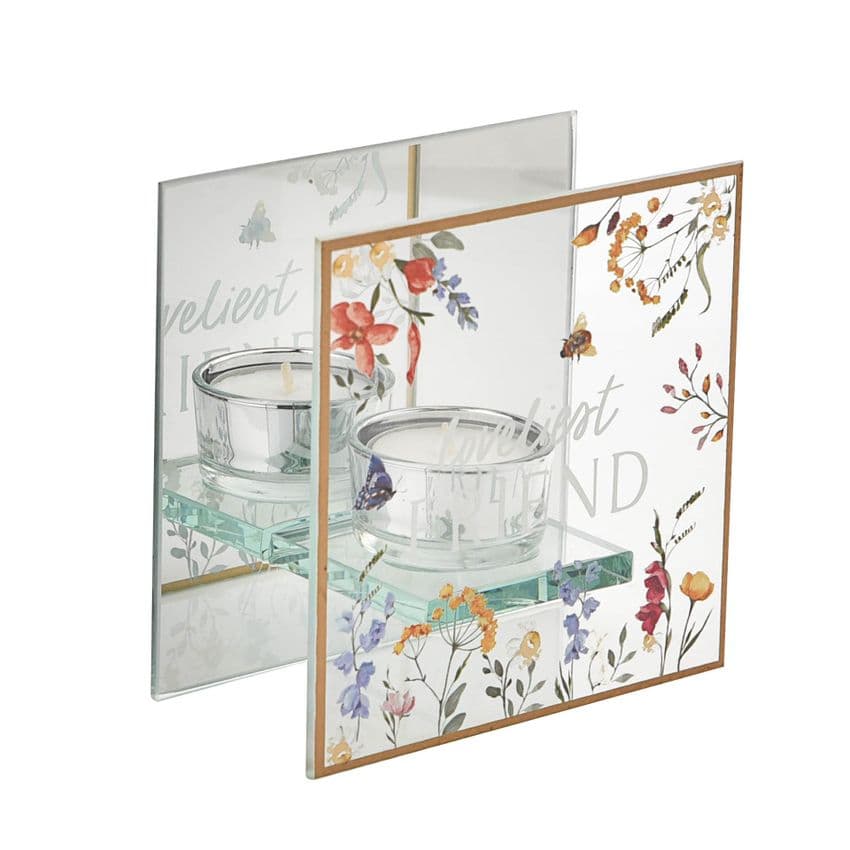 Wildflower Design Glass Candle Holder Gift - Lovliest Friend - Gift idea for friends birthday