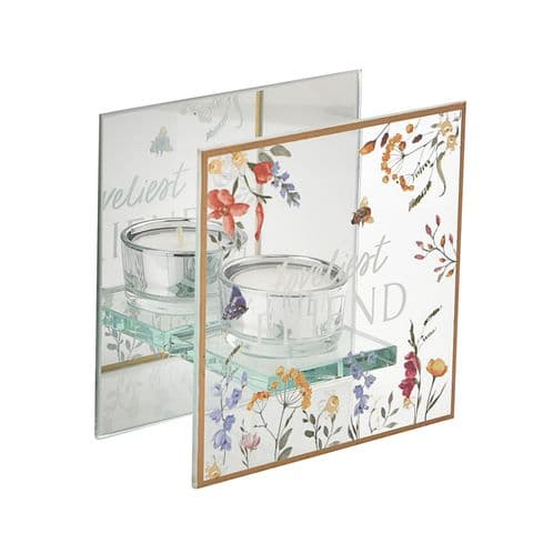 Wildflower Design Glass Candle Holder Gift - Lovliest Friend