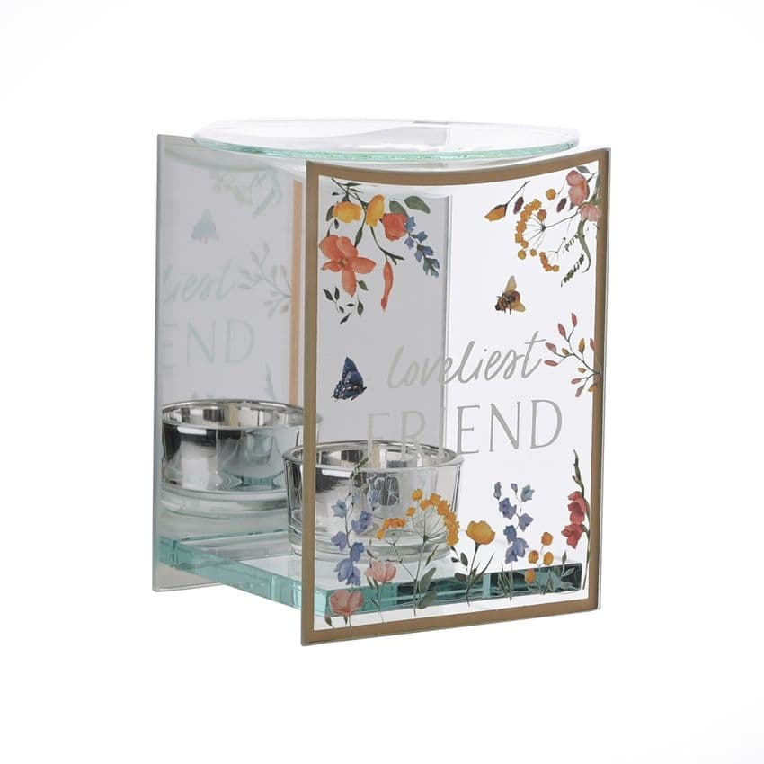 Lovliest friend gift Wildflower Design Glass oil and wax melt burner decorated with wild flowers - Gift idea for friends birthday