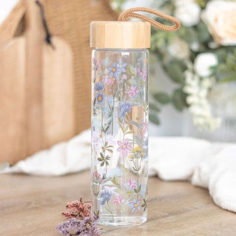 Wildflower Floral Print Glass Water Bottle Gift
